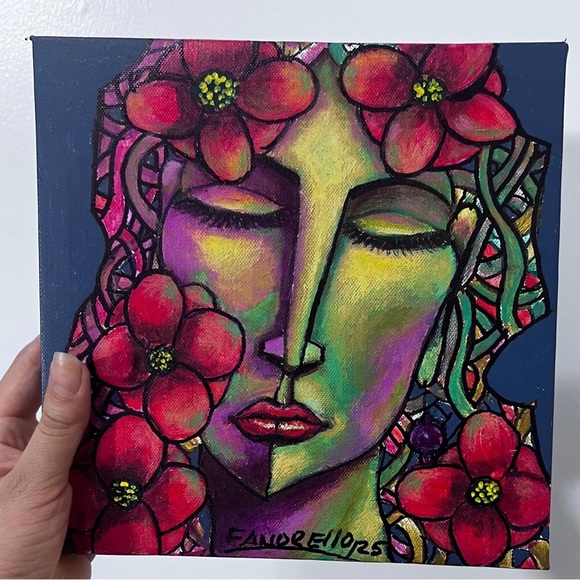 Red and Green Abstract Floral Painting - Picture 1 of 10